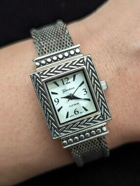 Geneva Silver-Tone Women's Watch with Mesh-Look Band